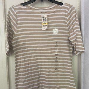 Charter Club Pima Cotton Size M Tan/White Stripped